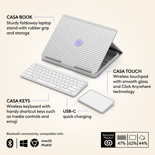Logitech Casa Pop-Up Desk Wireless Workspace Kit with Laptop Stand – Nordic Calm