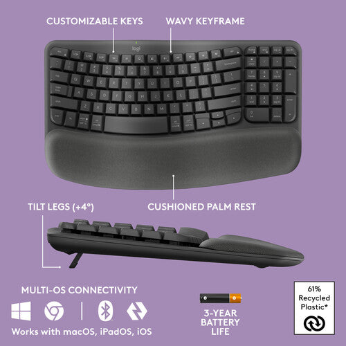 Logitech MK670 Wave Keys Wireless Ergonomic Keyboard & Mouse Combo - Black
