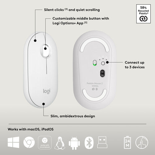 Logitech Pebble 2 Wireless Bluetooth Keyboard & Mouse Combo - Tonal White
