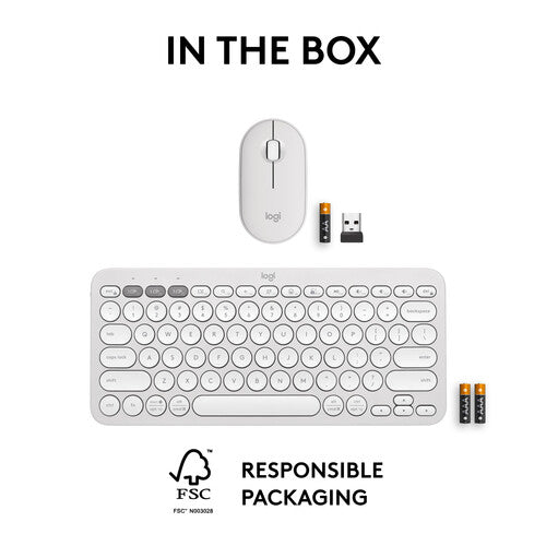 Logitech Pebble 2 Wireless Bluetooth Keyboard & Mouse Combo - Tonal White