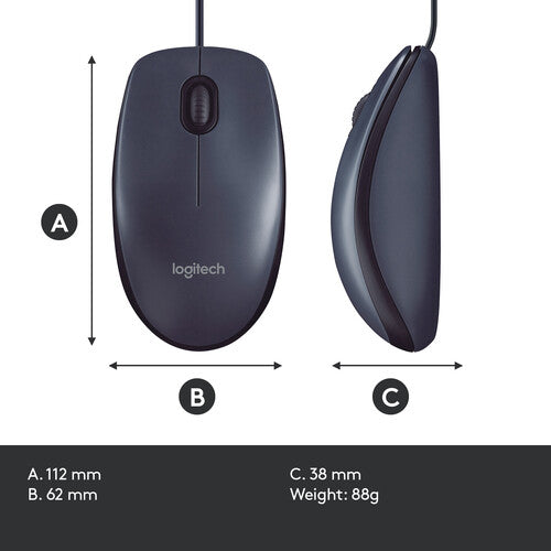 Logitech B100 Optical USB Wired Mouse – Black