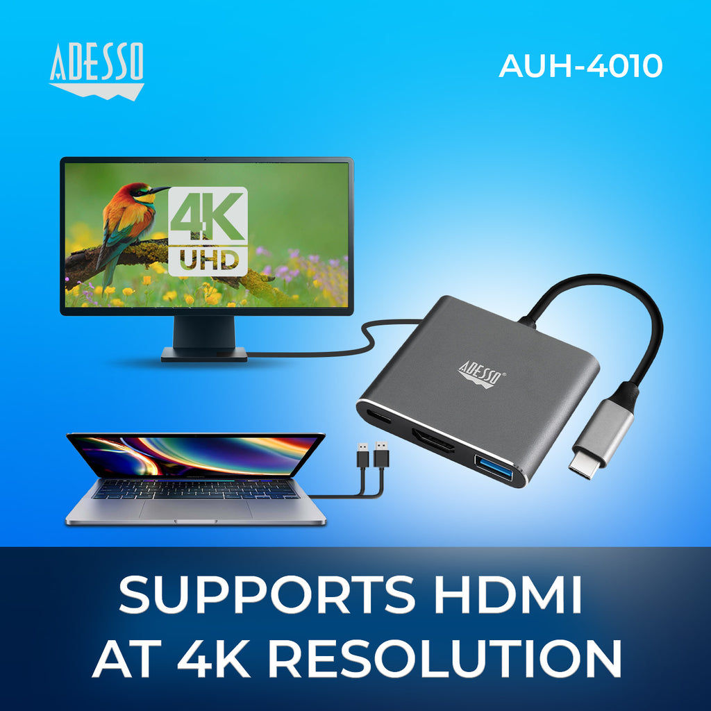 Adesso AUH-4010 3-in-1 USB-C Multiport Hub (4K HDMI)