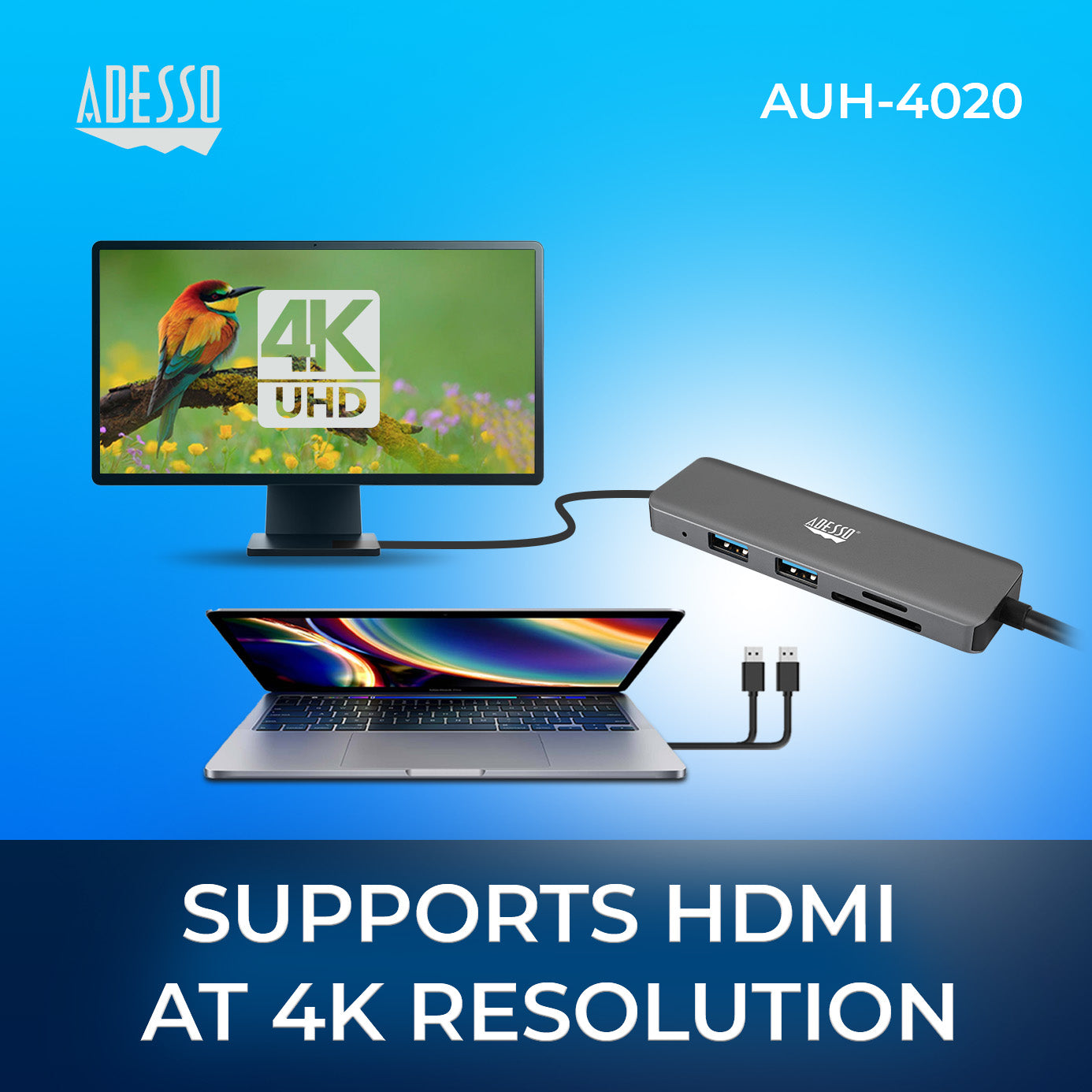Adesso AUH-4020 6-in-1 USB-C Multi-Port Hub (4K HDMI)