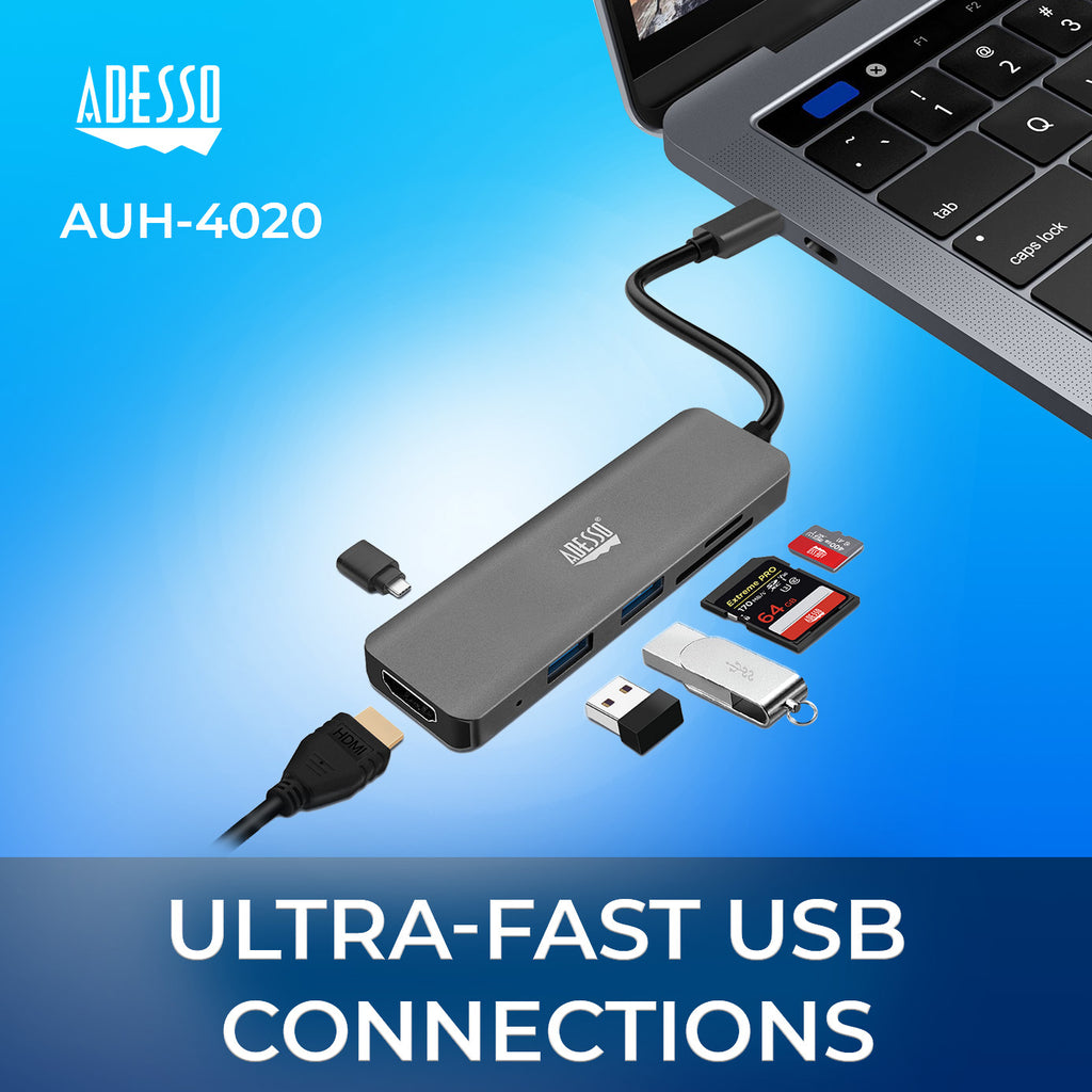 Adesso AUH-4020 6-in-1 USB-C Multi-Port Hub (4K HDMI)