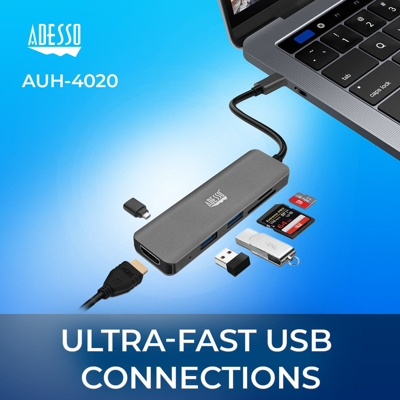 Adesso AUH-4020 6-in-1 USB-C Multi-Port Hub (4K HDMI)