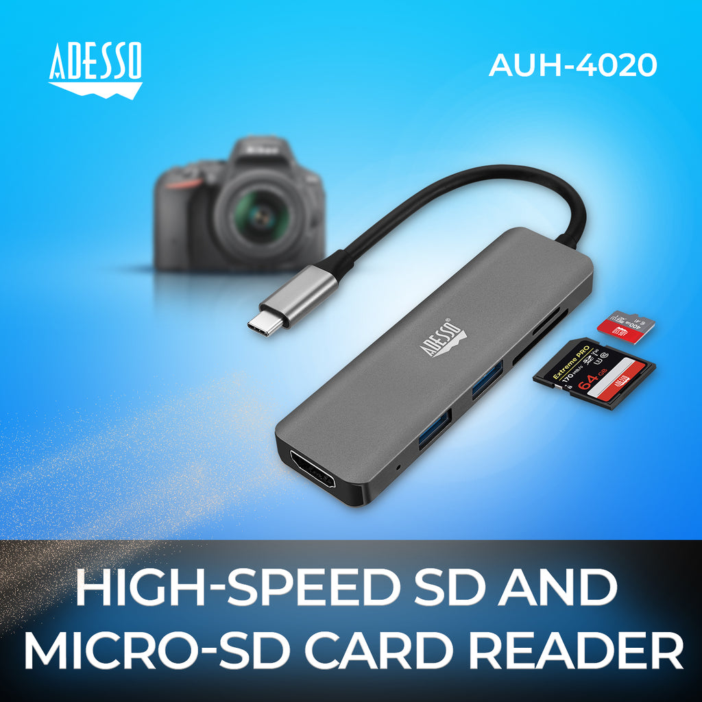 Adesso AUH-4020 6-in-1 USB-C Multi-Port Hub (4K HDMI)