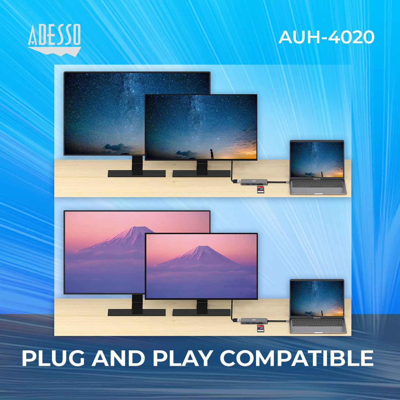 Adesso AUH-4020 6-in-1 USB-C Multi-Port Hub (4K HDMI)