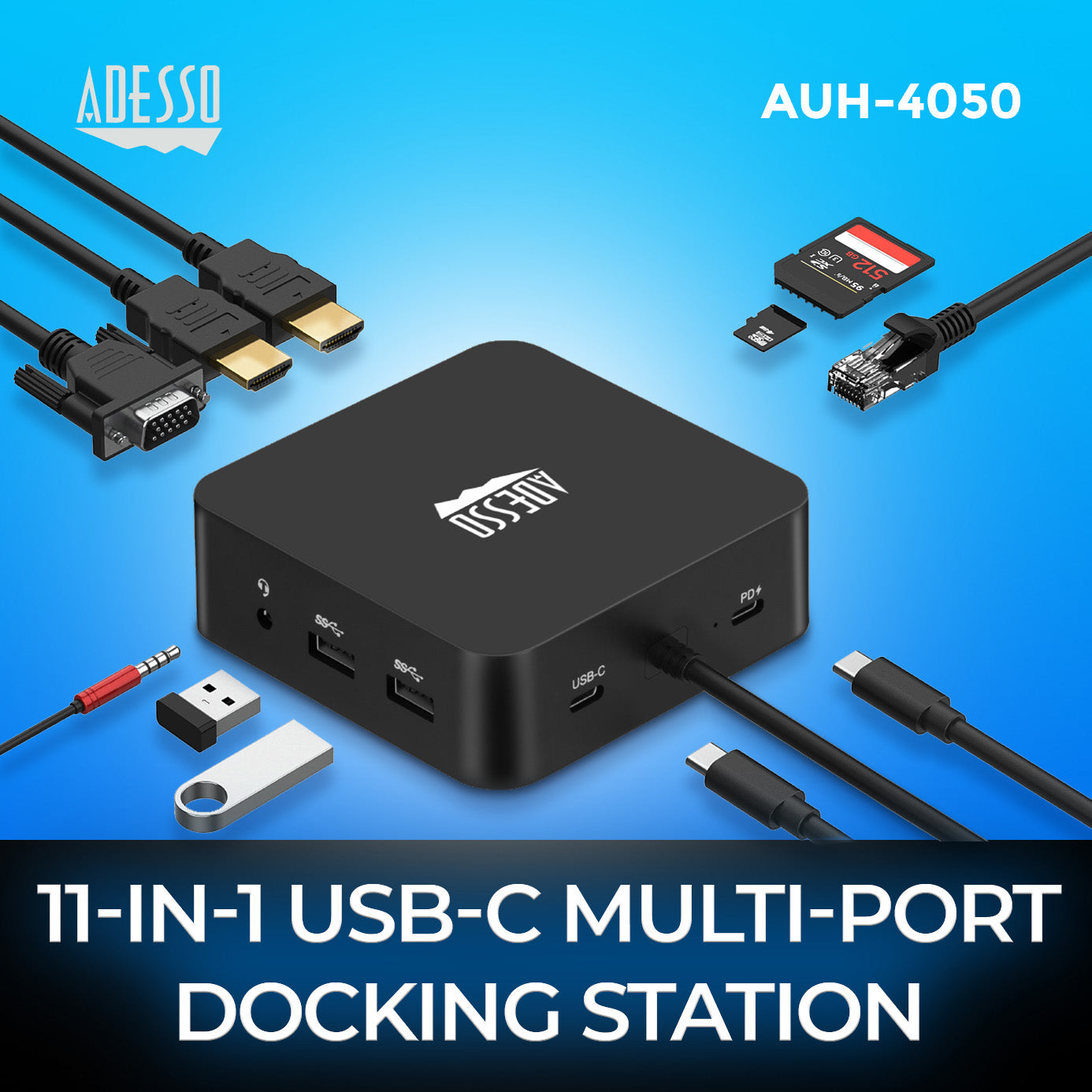Adesso AUH-4050 10-in-1 USB-C Docking Station for Classrooms