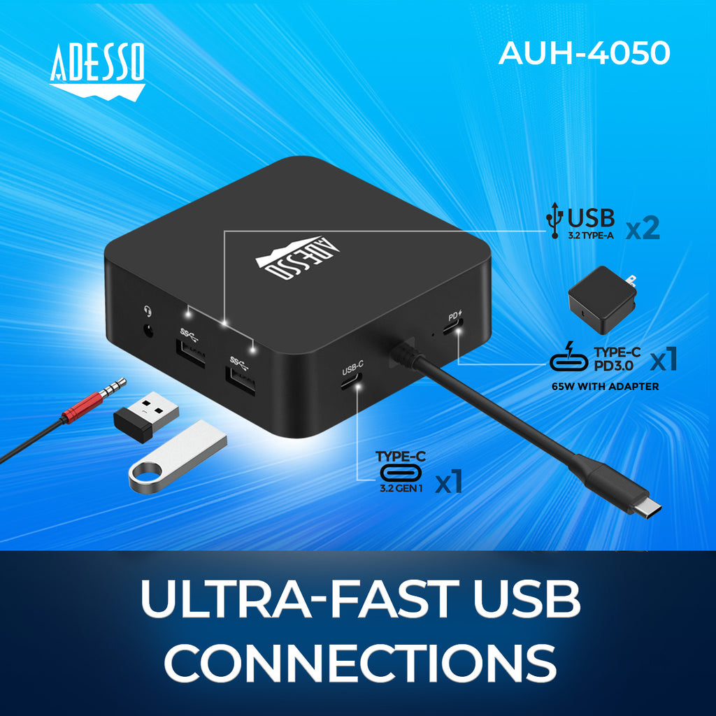 Adesso AUH-4050 10-in-1 USB-C Docking Station for Classrooms