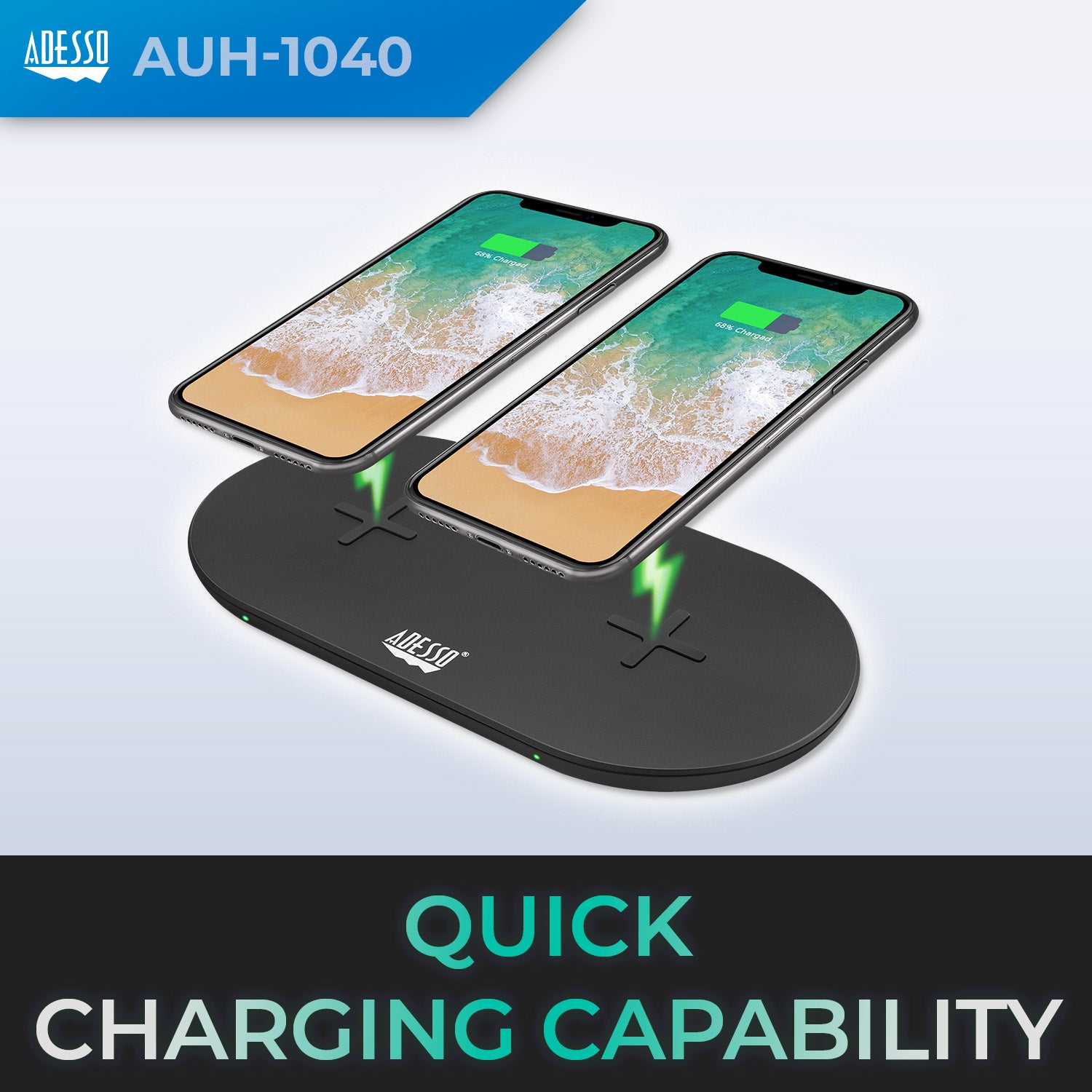 Adesso AUH-1040 Dual 15W Qi Wireless Charging Pad