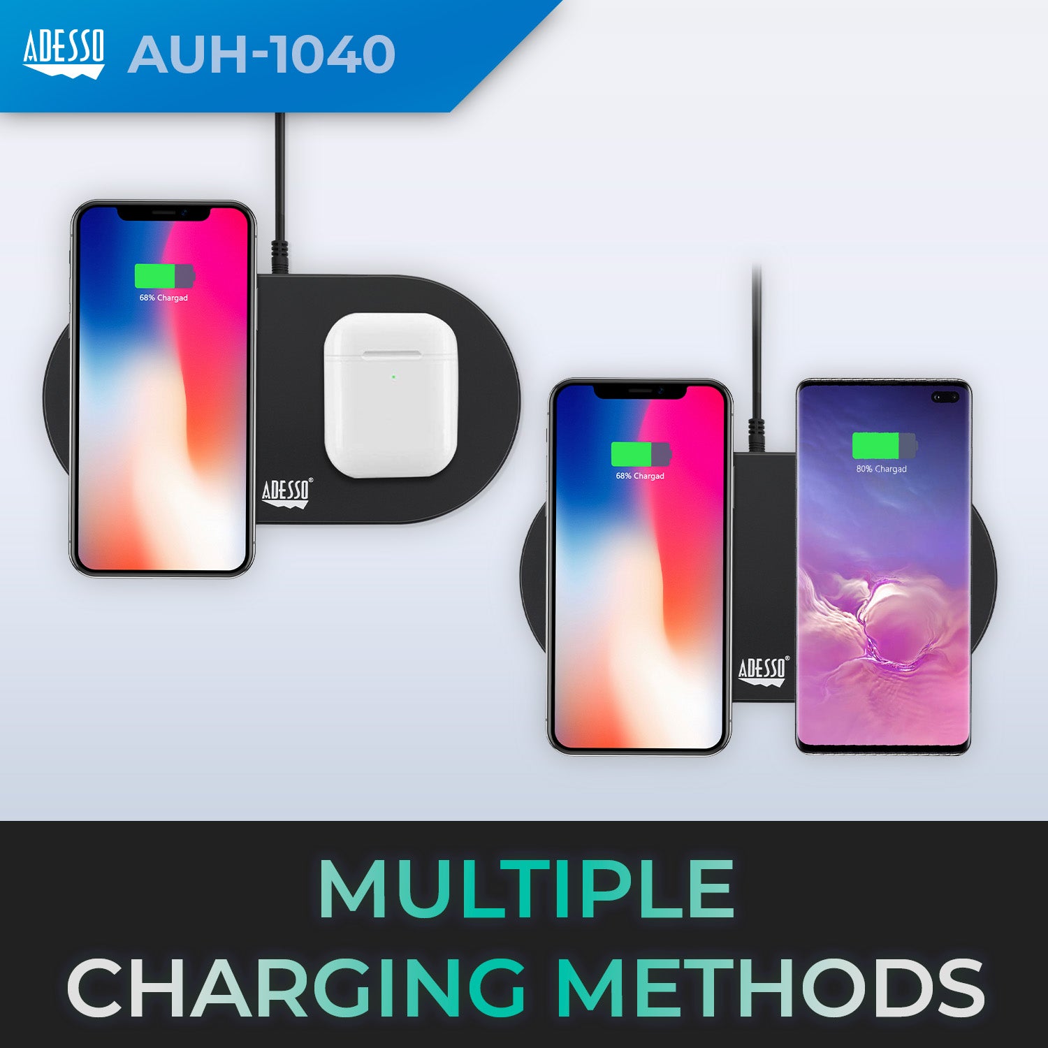 Adesso AUH-1040 Dual 15W Qi Wireless Charging Pad