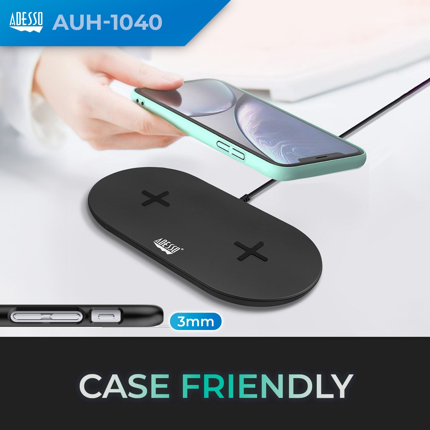 Adesso AUH-1040 Dual 15W Qi Wireless Charging Pad