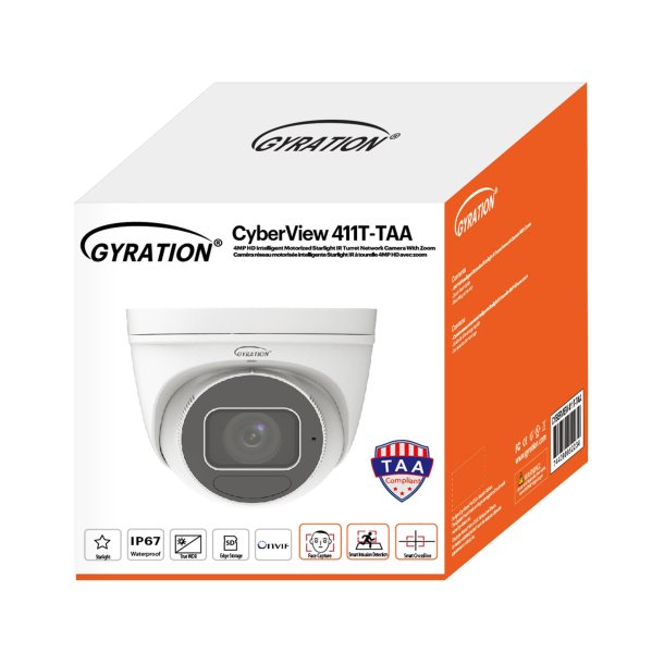 Gyration 4MP Intelligent Varifocal Turret Security Camera – TAA Compliant