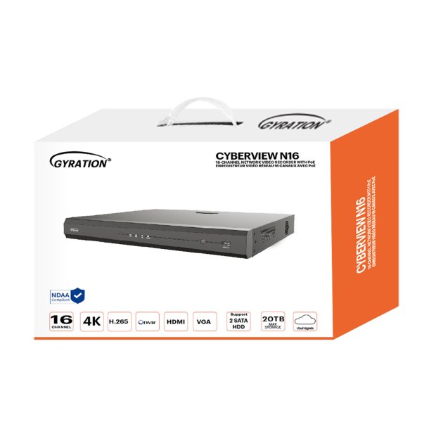 Gyration 16-Channel 4K Network Video Recorder (NVR)