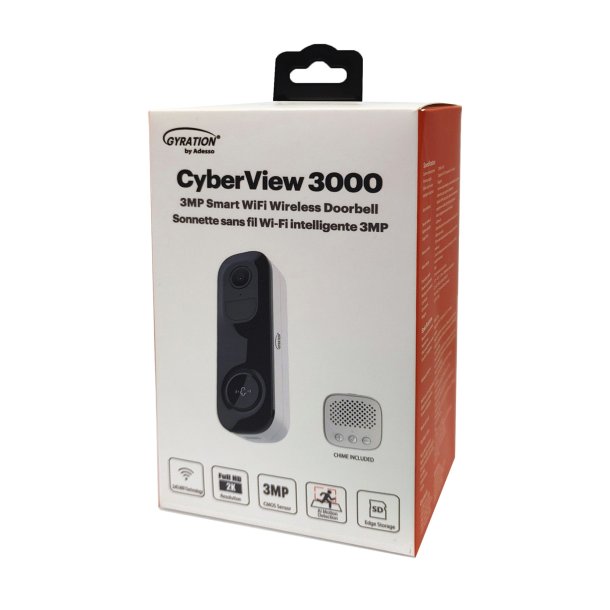 Gyration Cyberview 3000 3MP Smart Video Doorbell Camera with Wireless Chime