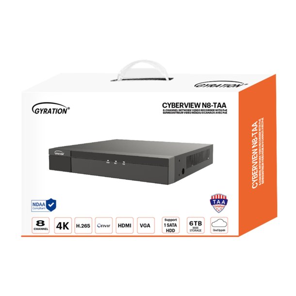 Gyration 8-Channel 4K NVR for STEM Classroom Security (TAA Compliant)