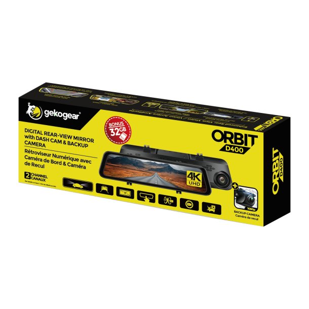 GEKOGEAR Orbit D400 11.8" 4K Rearview Mirror Dash Camera with Backup Camera