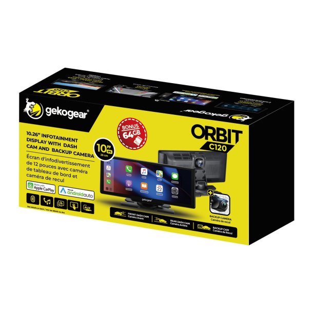 GekoGear Orbit C120 10.26" Wireless CarPlay & Android Auto Display with Dual Dash Cameras