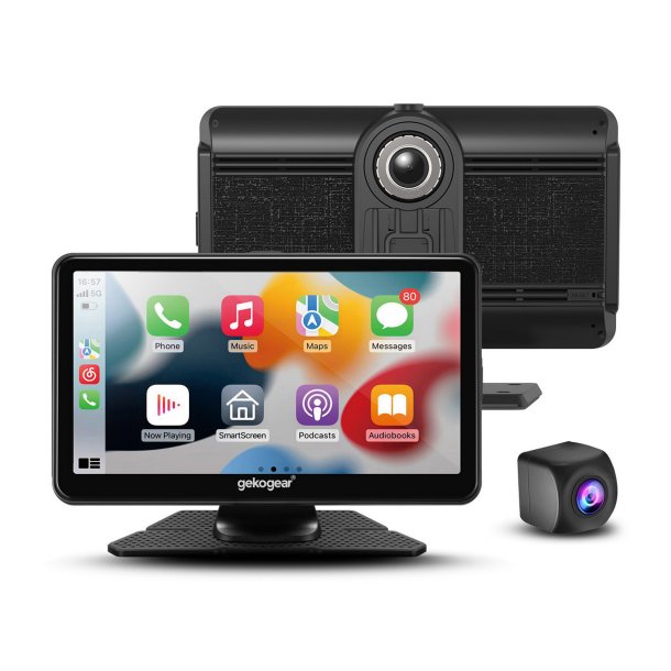 GEKOGEAR Orbit C110 7" Wireless CarPlay & Android Auto Display with Dual Dash Cam