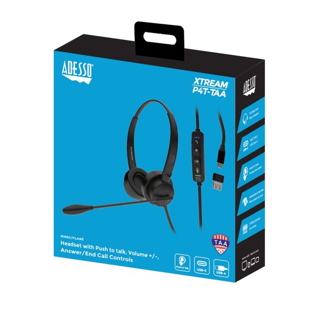 Adesso Xtream P4T-TAA Push-to-Talk USB Headset with Microphone