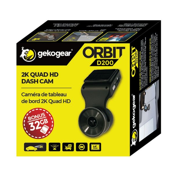 GekoGear Orbit D200 2K Quad HD Dash Camera with 32GB microSD Card