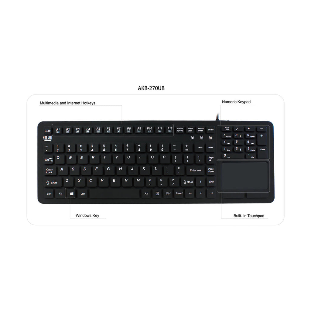 Adesso AKB-270UB Antimicrobial Waterproof Touchpad Keyboard