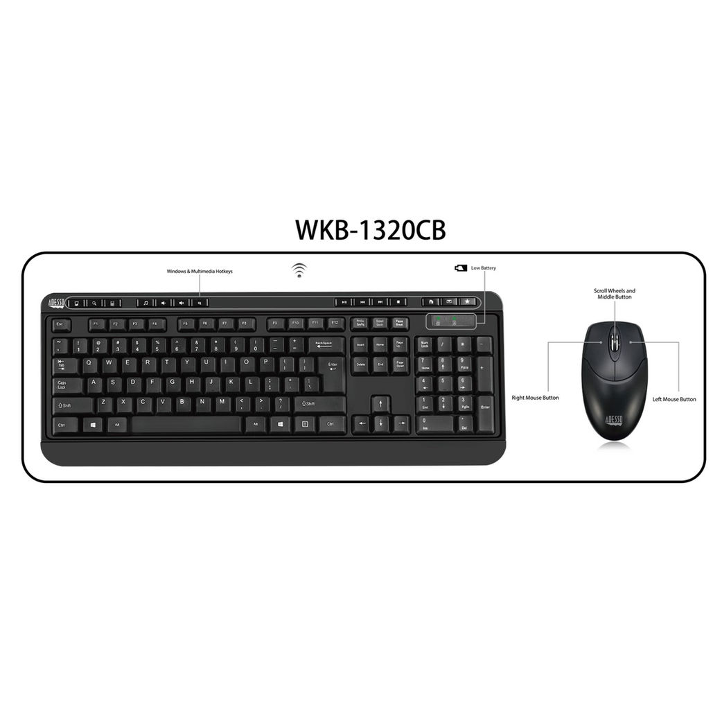 Adesso WKB-1320CB Antimicrobial Desktop Keyboard & Mouse Combo