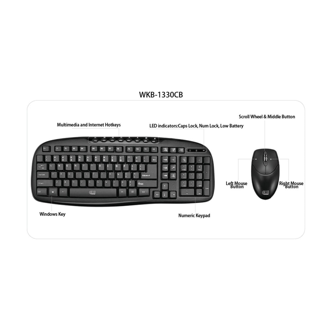 Adesso WKB-1330CB Wireless Desktop Keyboard & Mouse Combo