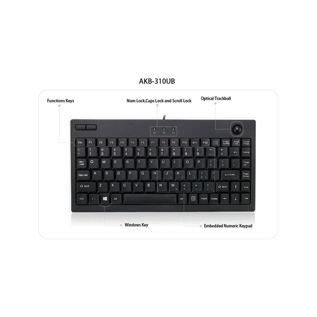 Adesso AKB-310UB Mini USB Keyboard with Integrated Trackball