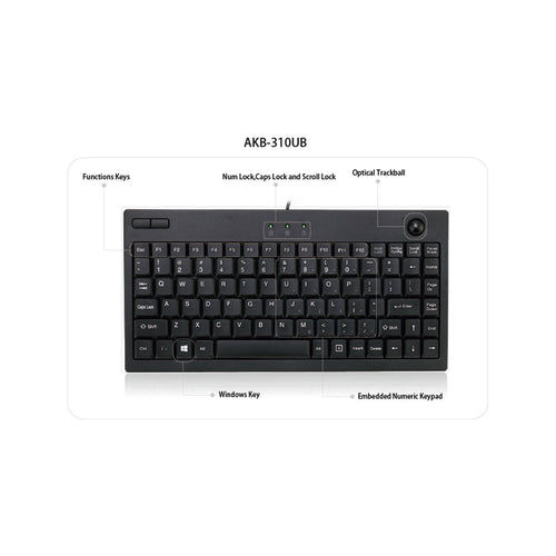 Adesso AKB-310UB Mini USB Keyboard with Integrated Trackball