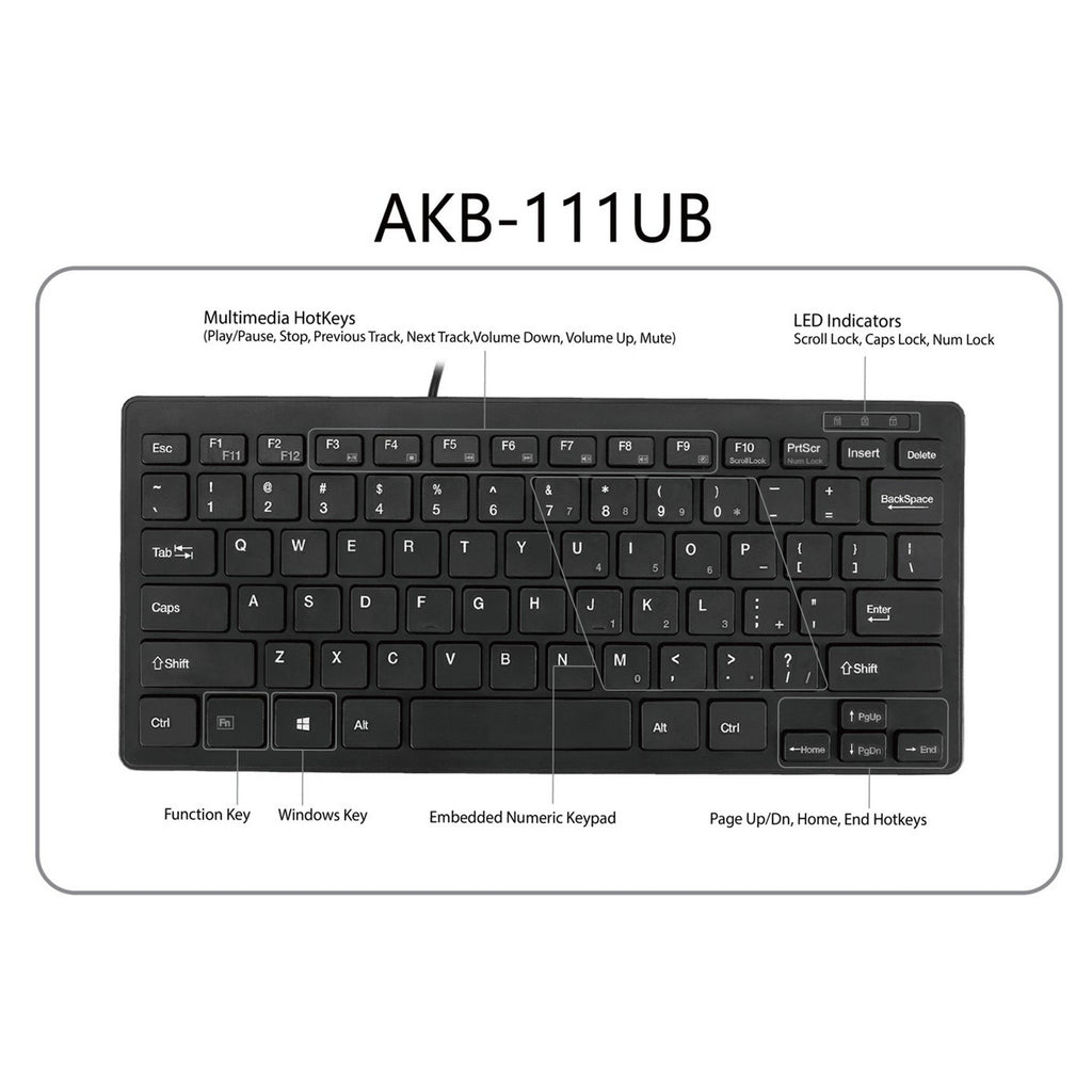 Adesso AKB-111UB Slim Touch Mini USB Keyboard for Classrooms