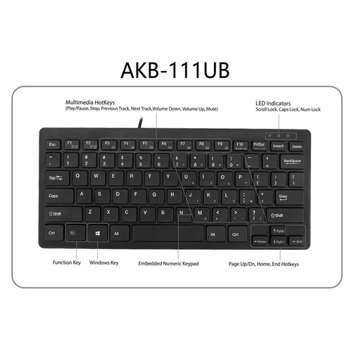 Adesso AKB-111UB Slim Touch Mini USB Keyboard for Classrooms