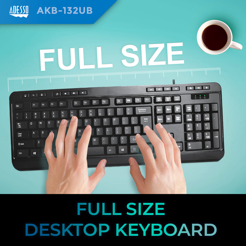 Adesso AKB-132UB Antimicrobial Multimedia USB Keyboard
