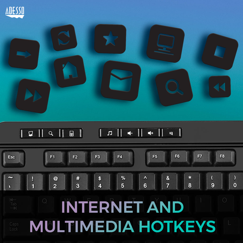 Adesso AKB-132UB Antimicrobial Multimedia USB Keyboard