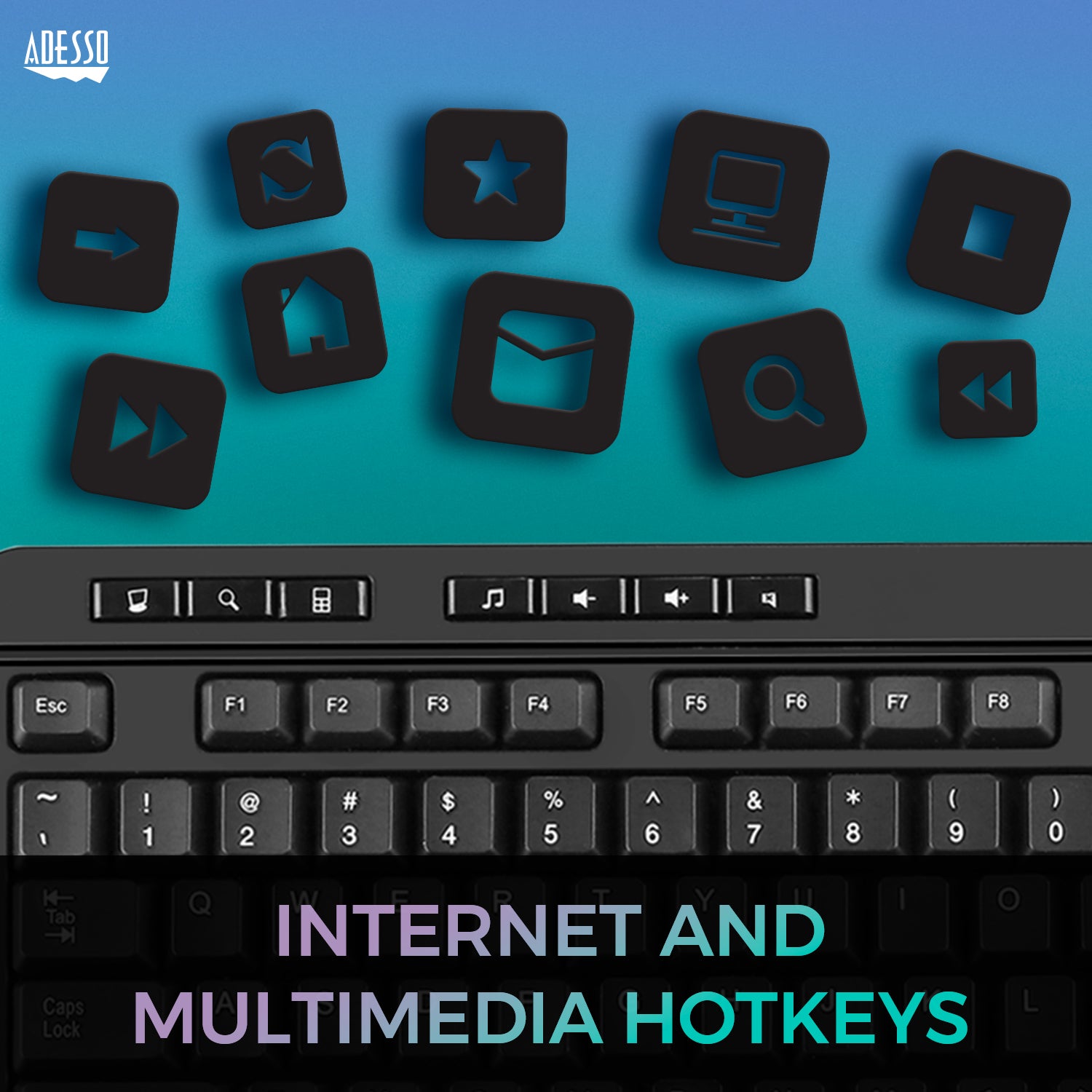 Adesso AKB-132UB Antimicrobial Multimedia USB Keyboard