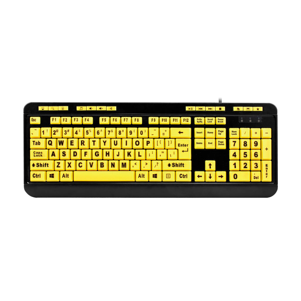 Adesso AKB-132UY Large Print Multimedia USB Keyboard – Yellow Keys