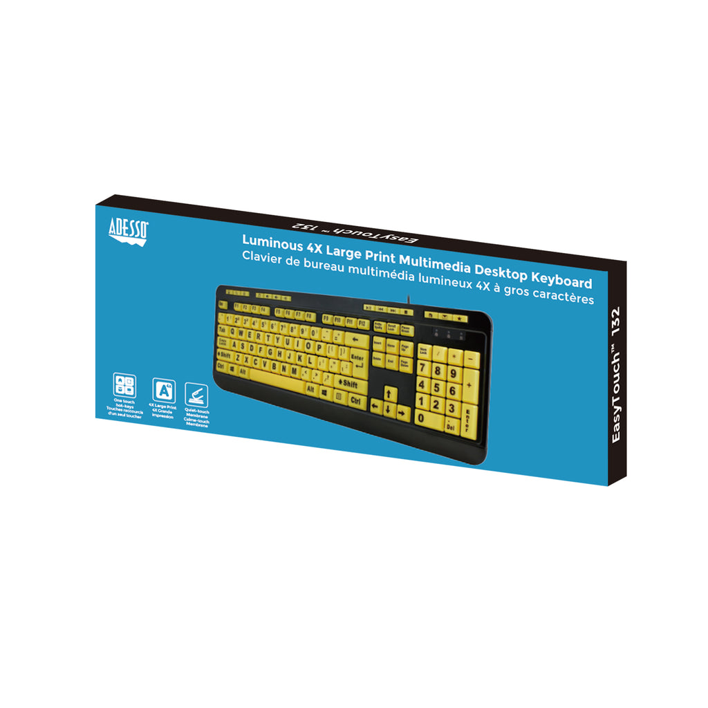Adesso AKB-132UY Large Print Multimedia USB Keyboard – Yellow Keys