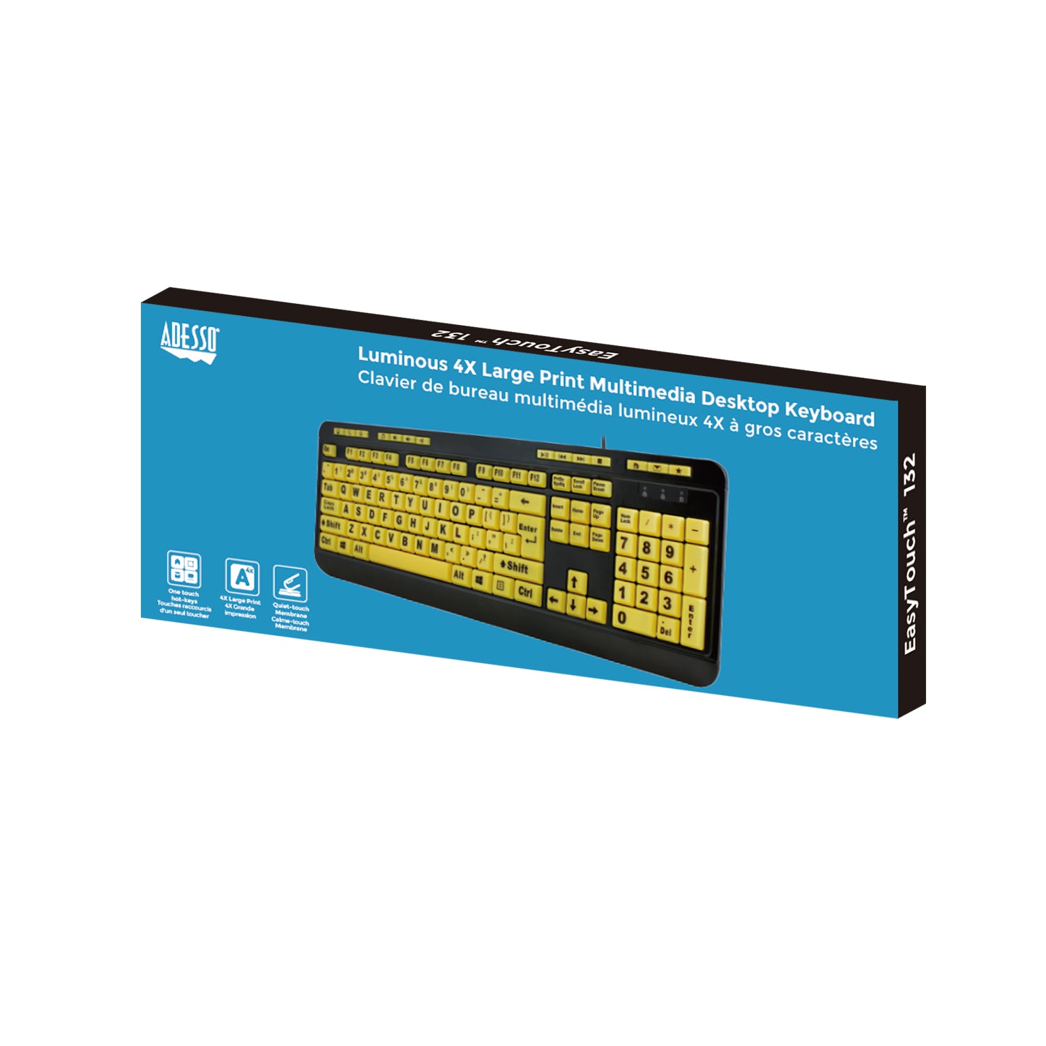 Adesso AKB-132UY Large Print Multimedia USB Keyboard – Yellow Keys