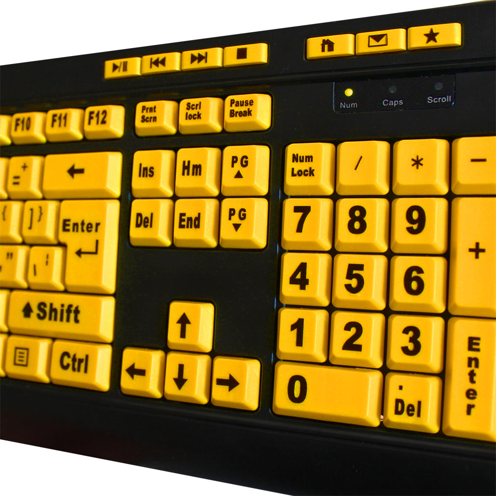 Adesso AKB-132UY Large Print Multimedia USB Keyboard – Yellow Keys