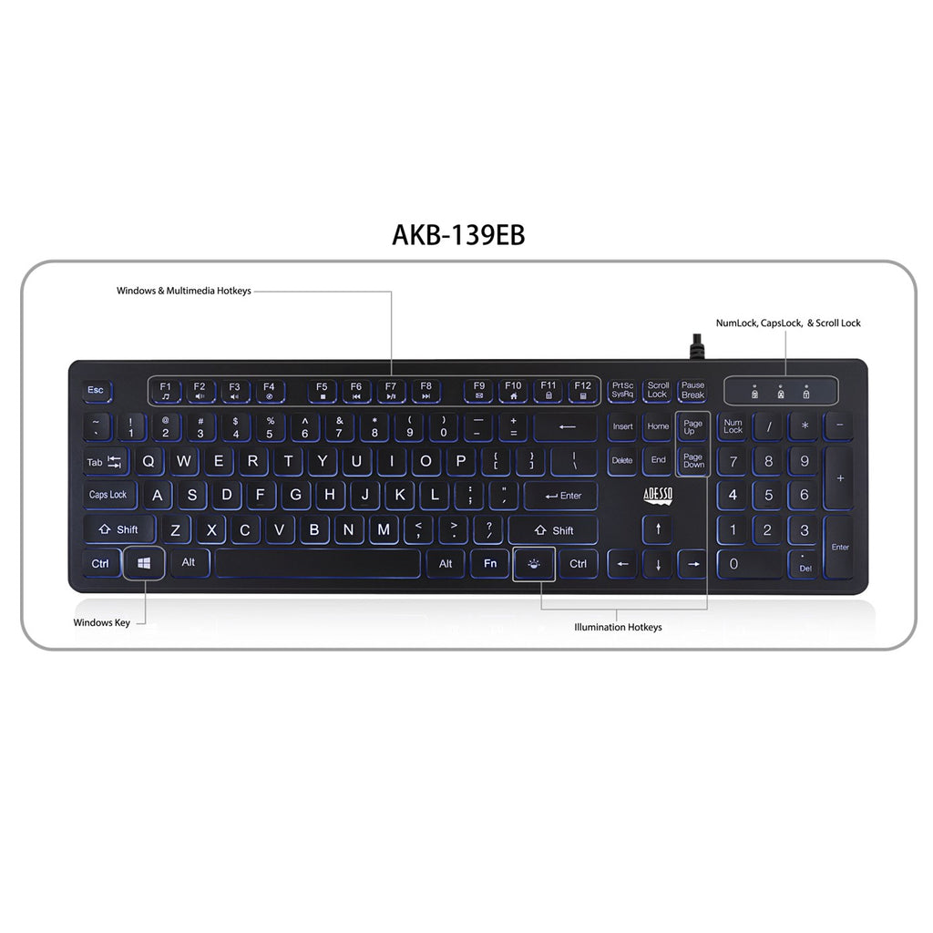 Adesso AKB-139EB Illuminated Large Print Antimicrobial Keyboard