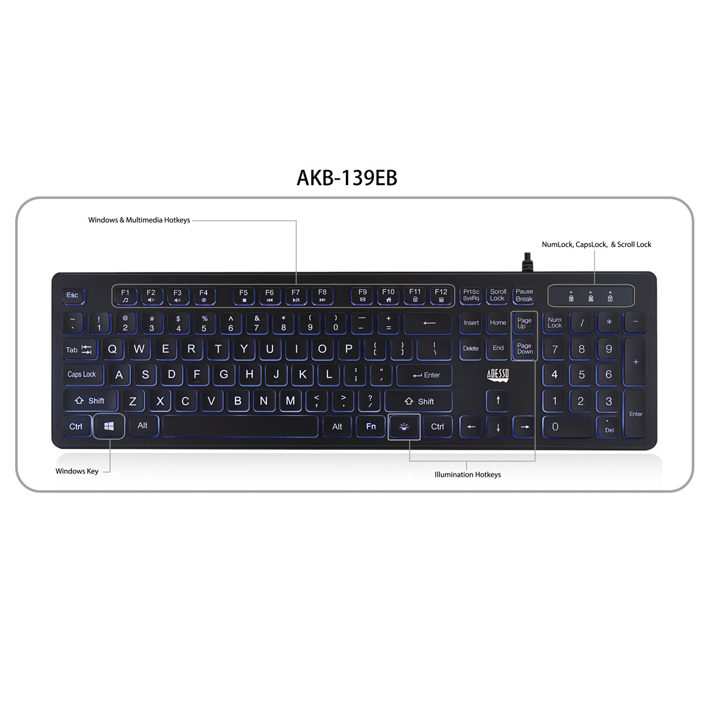 Adesso AKB-139EB Illuminated Large Print Antimicrobial Keyboard