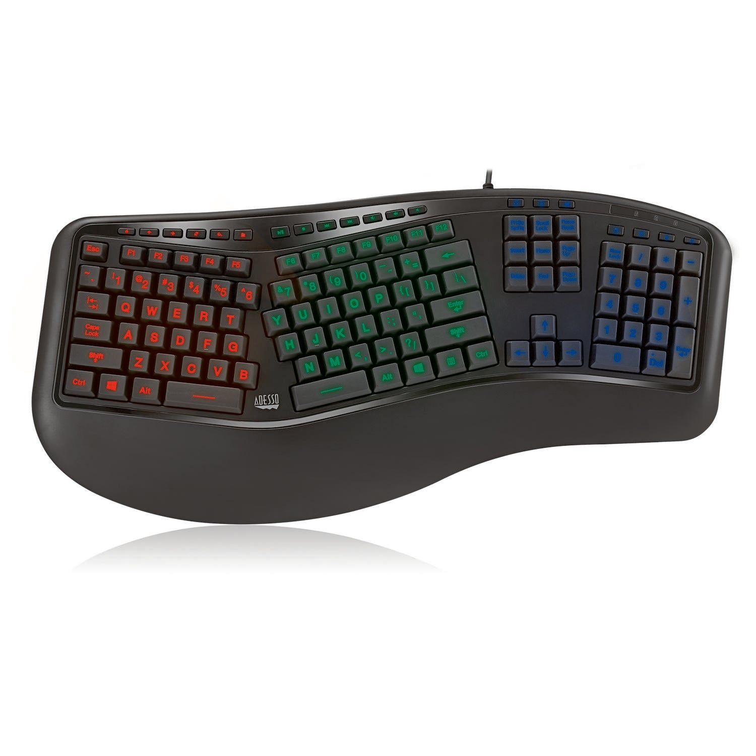 Adesso Tru-Form 150EB Illuminated Ergonomic USB Keyboard for Classrooms