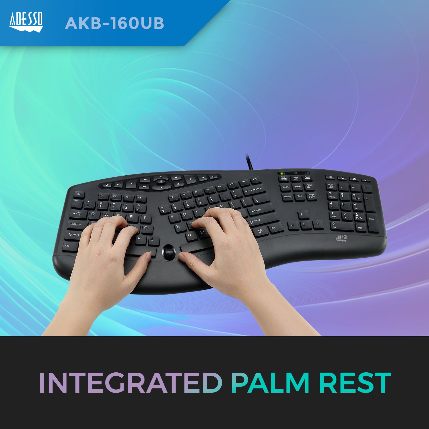 Adesso AKB-160UB Ergonomic USB Keyboard for Classrooms & Labs