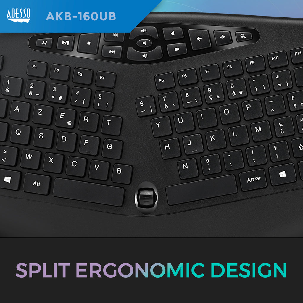 Adesso AKB-160UB Ergonomic USB Keyboard for Classrooms & Labs