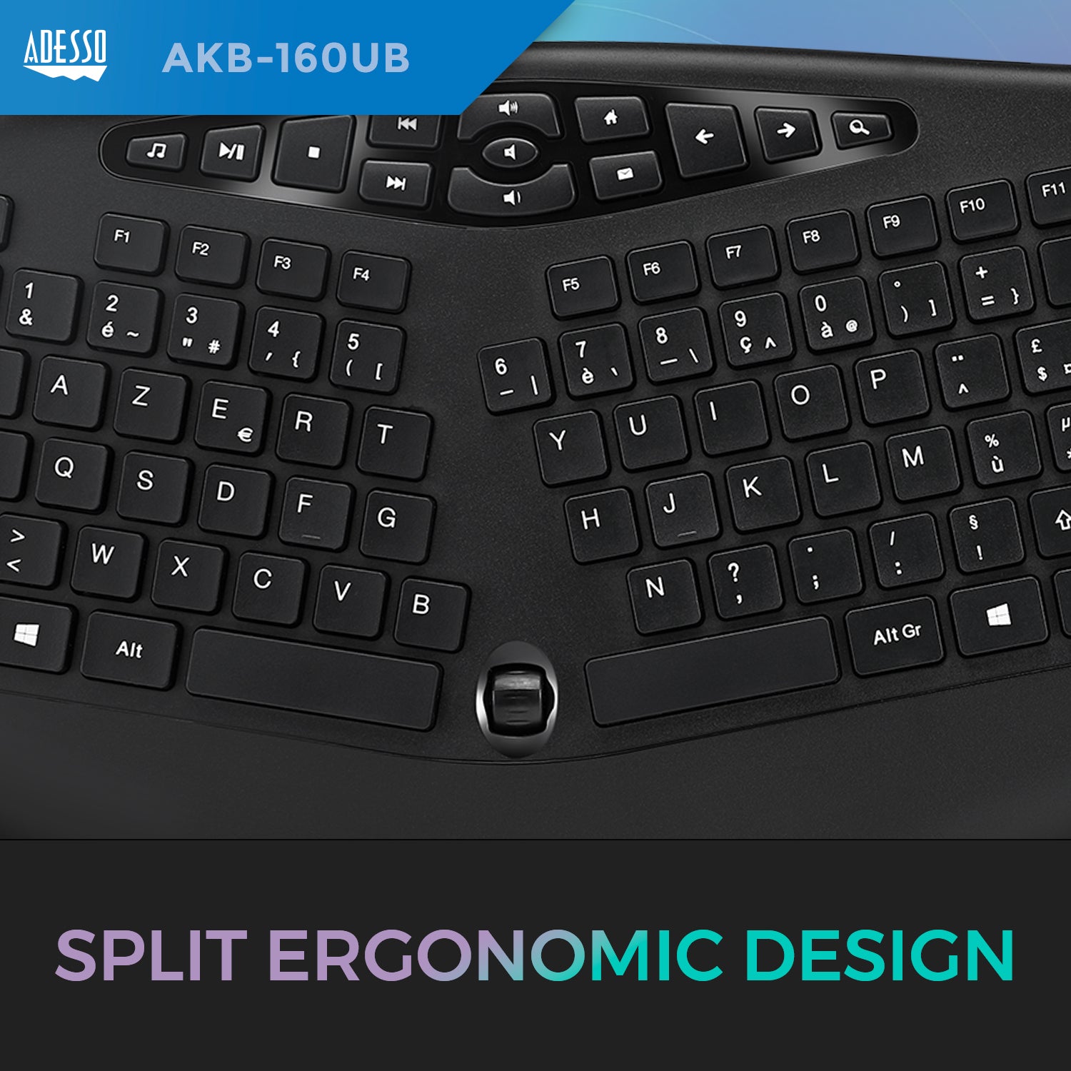 Adesso AKB-160UB Ergonomic USB Keyboard for Classrooms & Labs