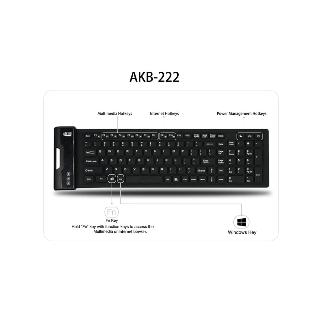 Adesso AKB-222UB Antimicrobial Waterproof Flex Keyboard