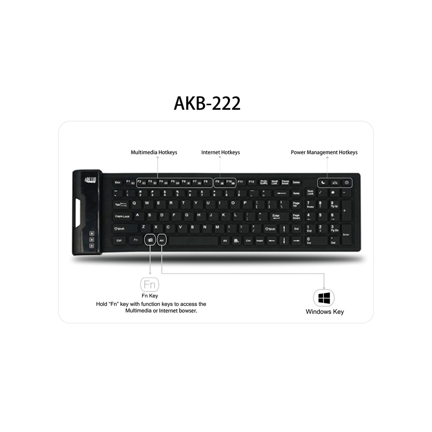 Adesso AKB-222UB Antimicrobial Waterproof Flex Keyboard