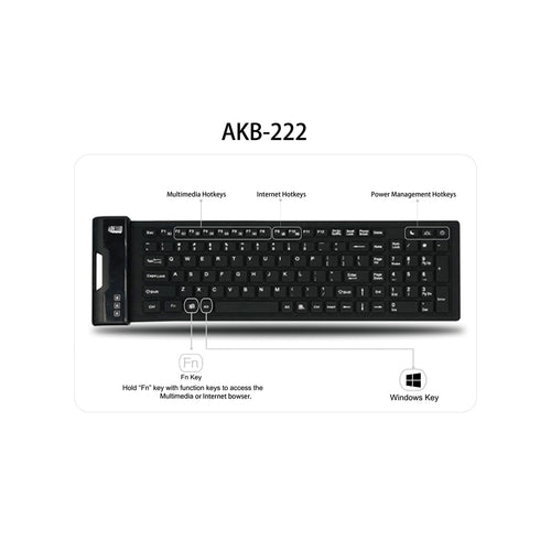 Adesso AKB-222UB Antimicrobial Waterproof Flex Keyboard