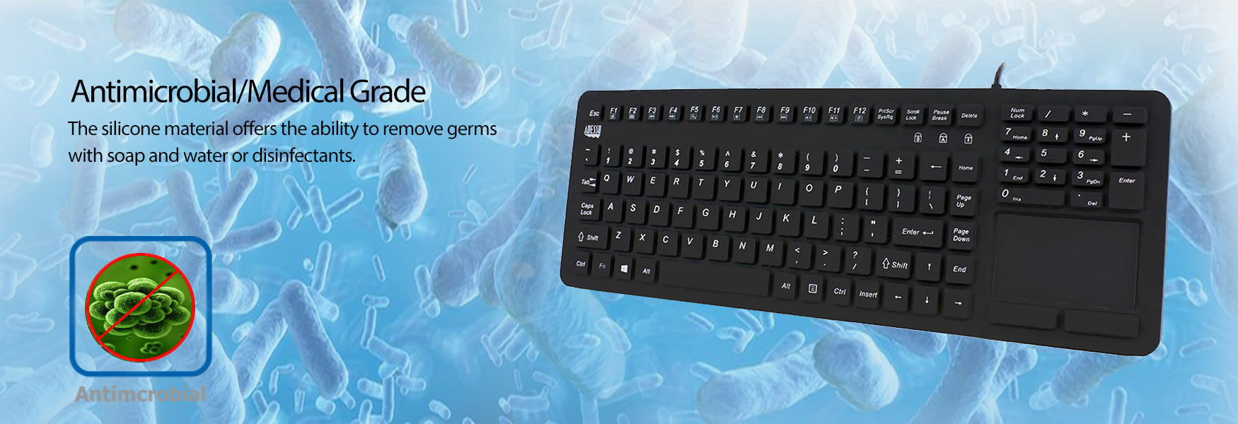 Adesso AKB-270UB Antimicrobial Waterproof Touchpad Keyboard