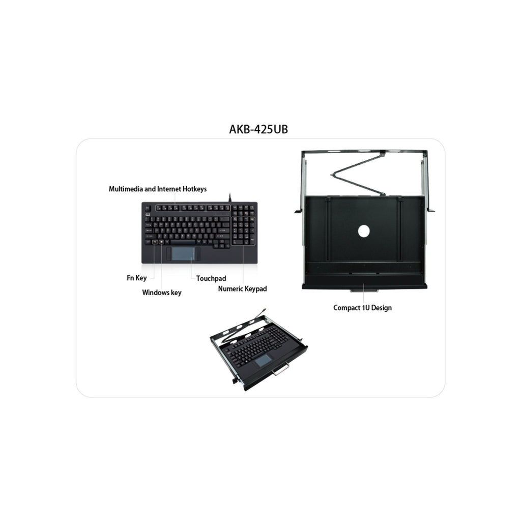 ADESSO AKB-425UB-MRP 1U Rackmount Keyboard with Touchpad Drawer